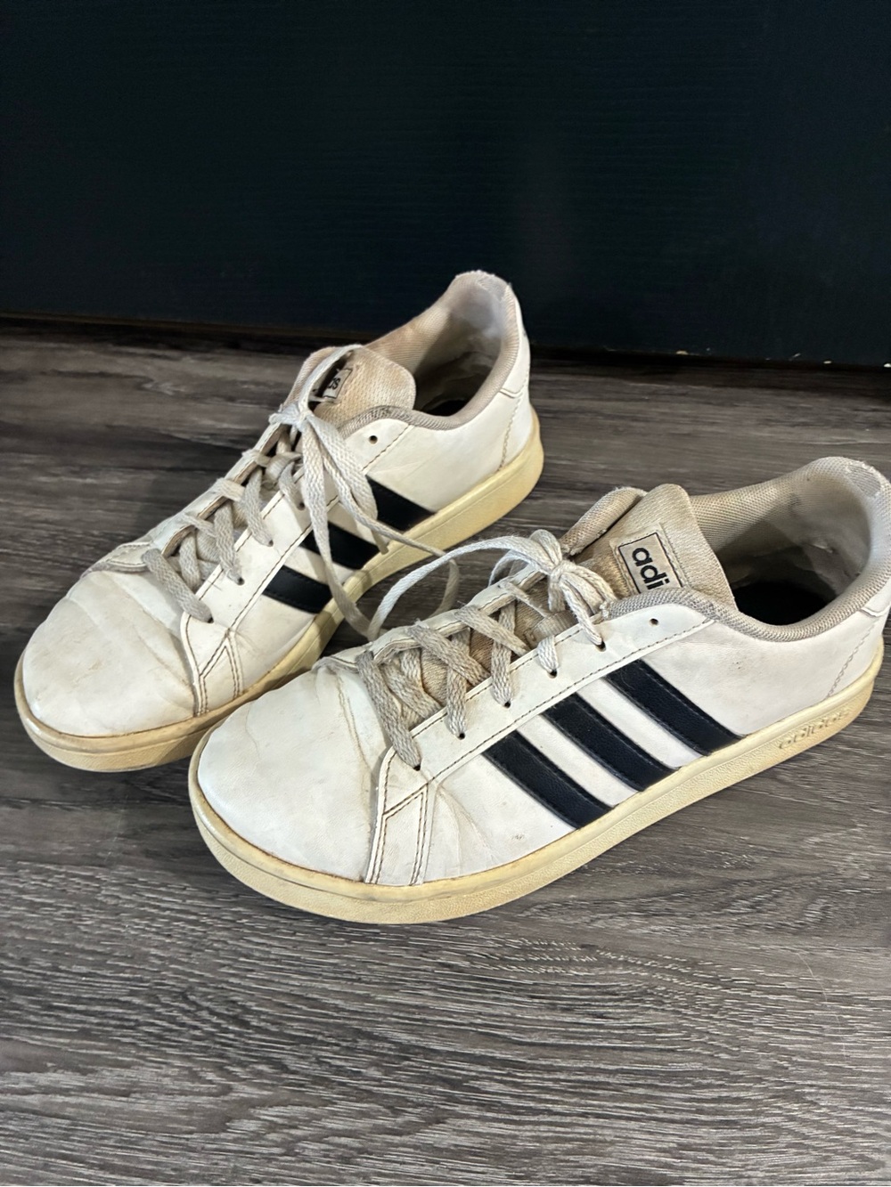 Adidas Big Kids White Sneakers with Black Stripes